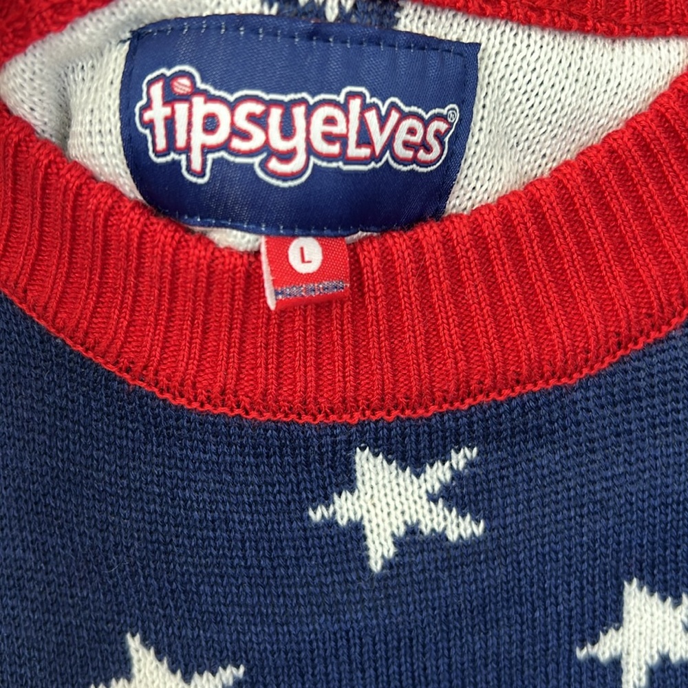Tipsy Elves American Flag Red White Blue Sweater with Patriotic Flair Size L - Picture 9 of 10
